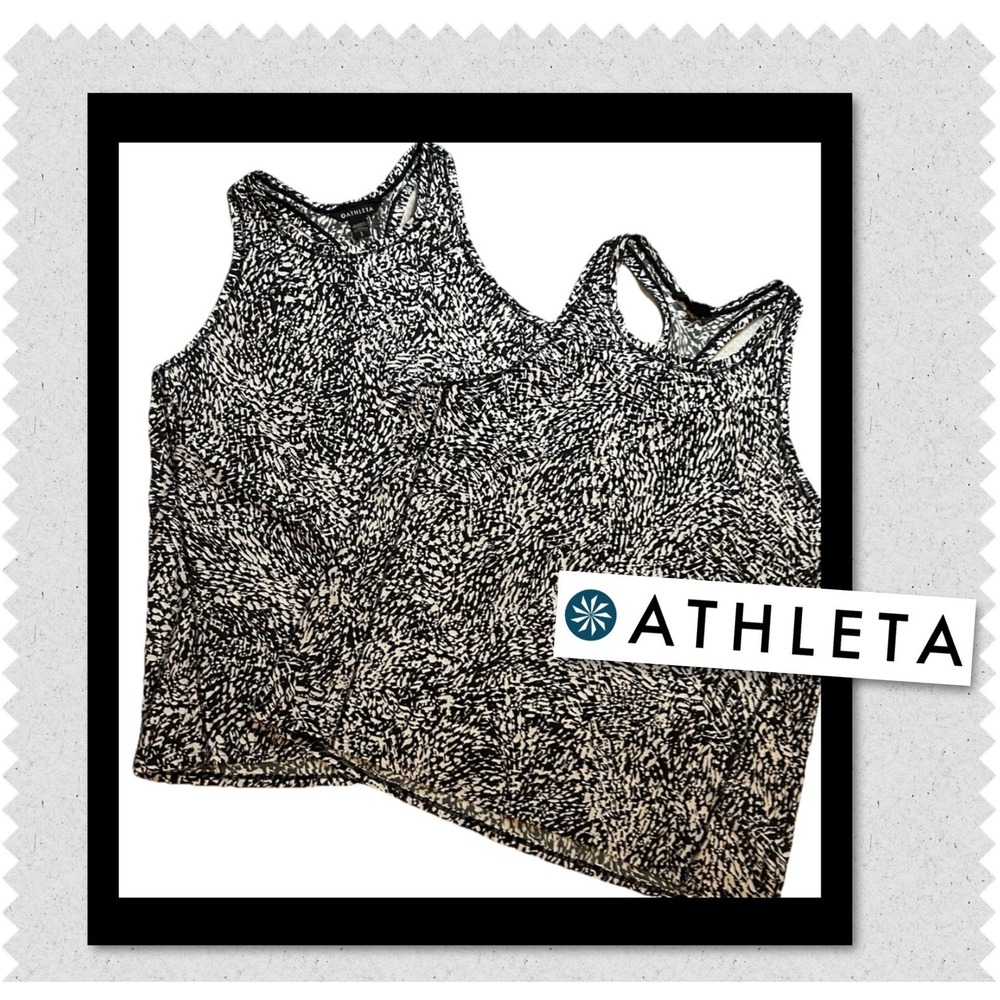Athleta Large Ultimate Printed Train Tanks (Lot Of 2) Black & White Razor Back